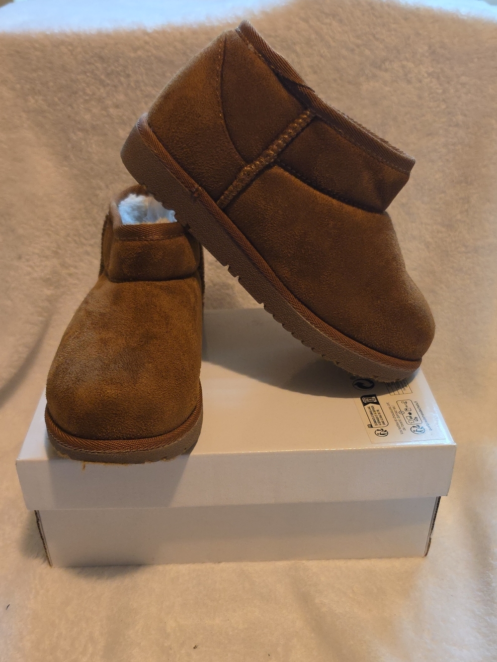 Kids Cozy Suede Slip-On Boots - Brown